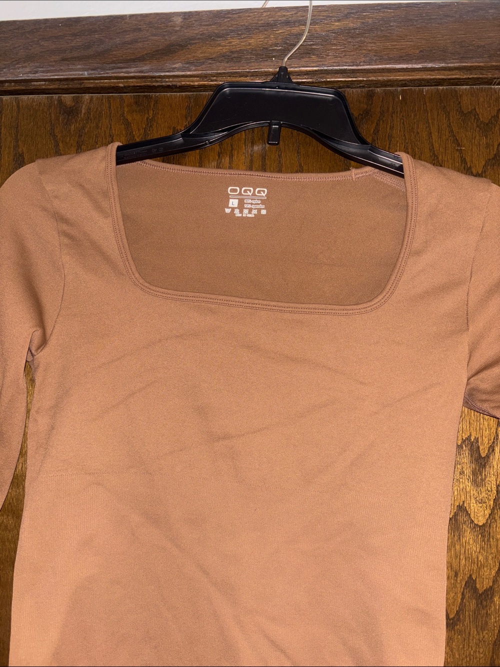 OQQ Ribbed Square Neck Long Sleeve Bodysuit - Brown Size Large